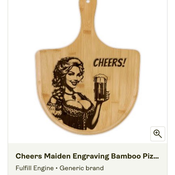Bamboo Pizza Serving Paddle with Maiden Engraving - Picture 1 of 2